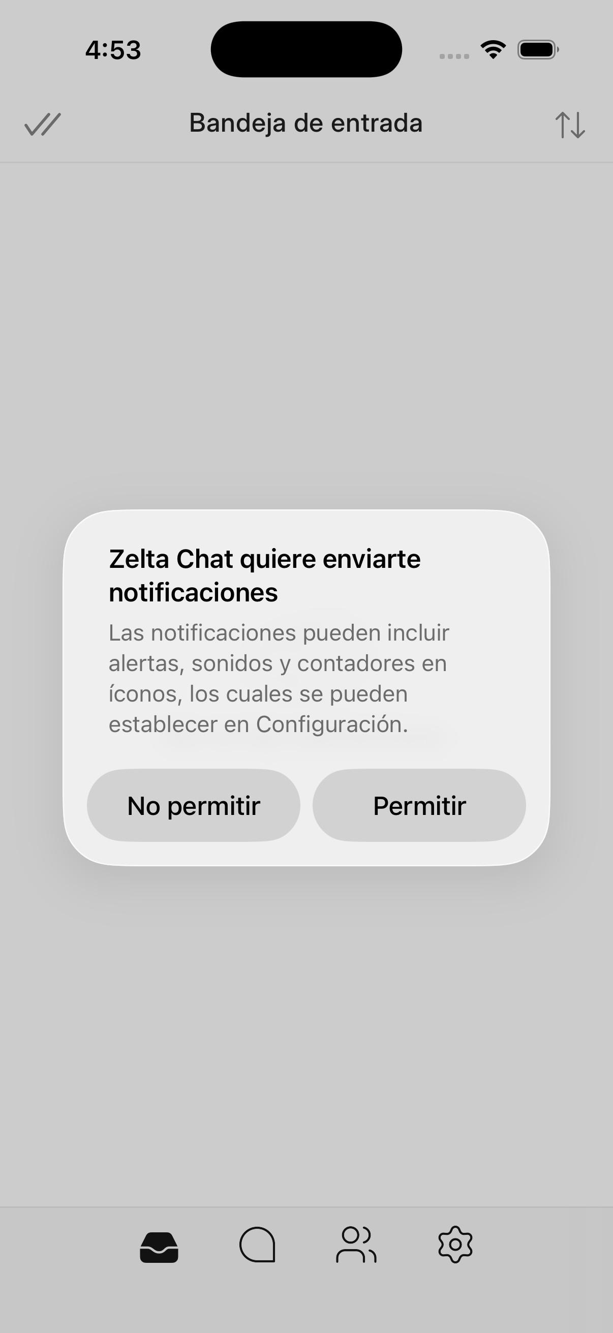 Solicitud de permiso de notificaciones en la app móvil