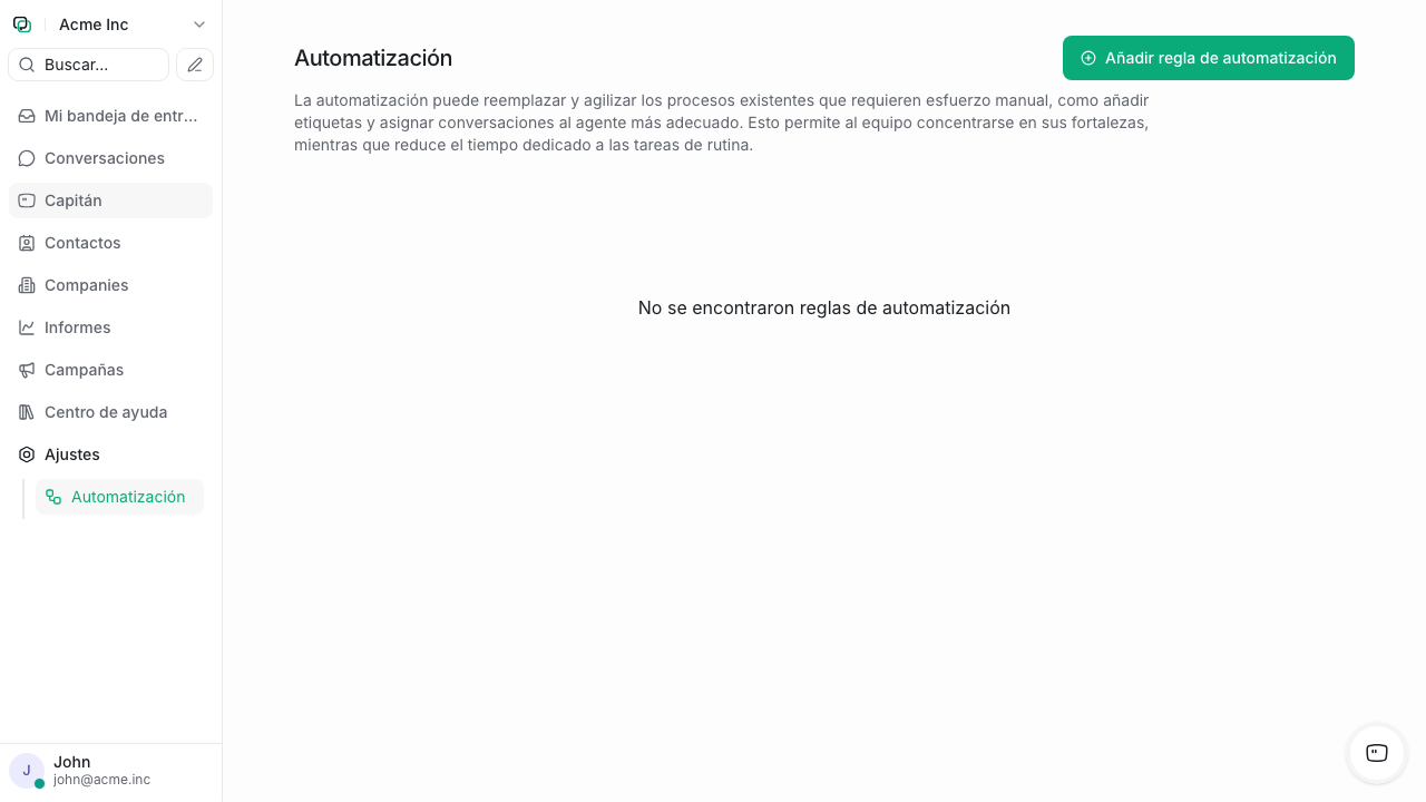 Página de reglas de automatización
