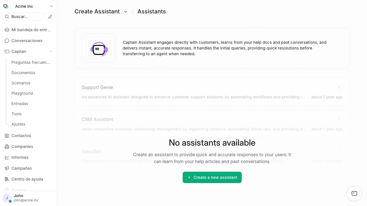 Lista de asistentes de IA configurados