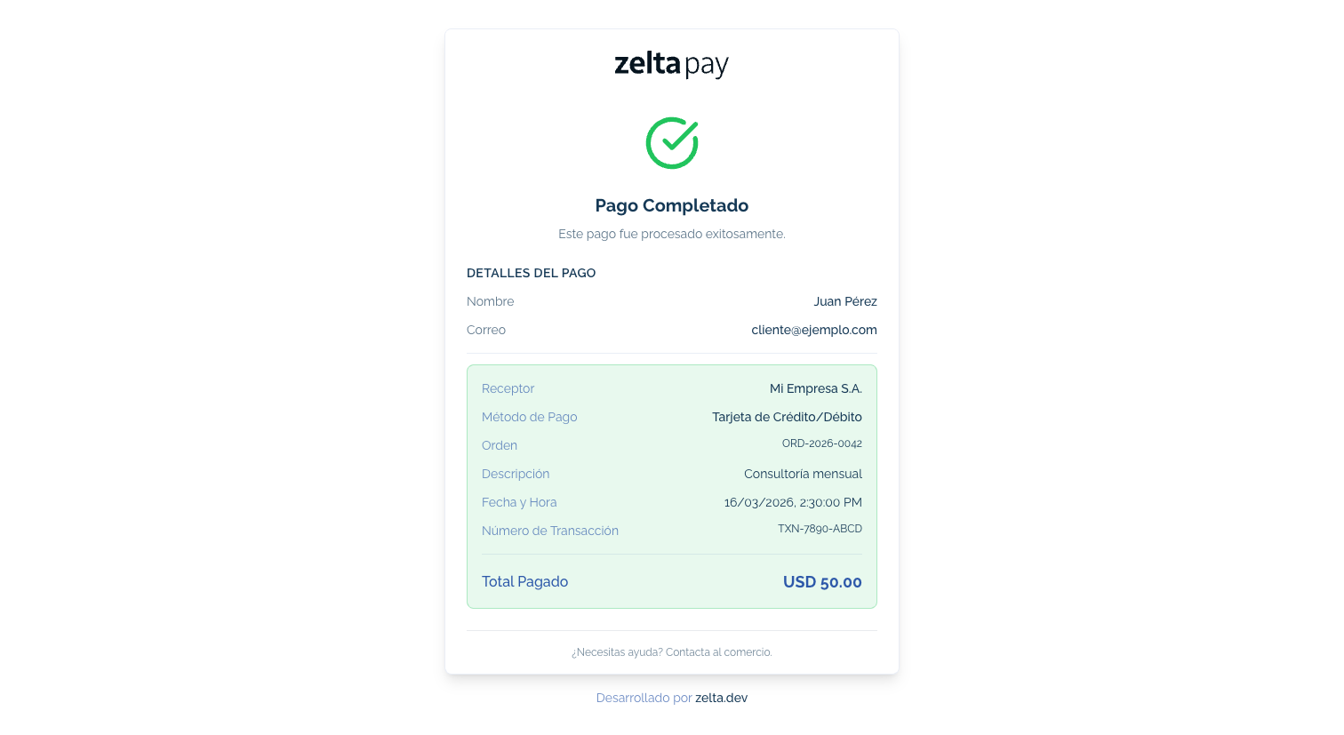 Pago completado con tarjeta