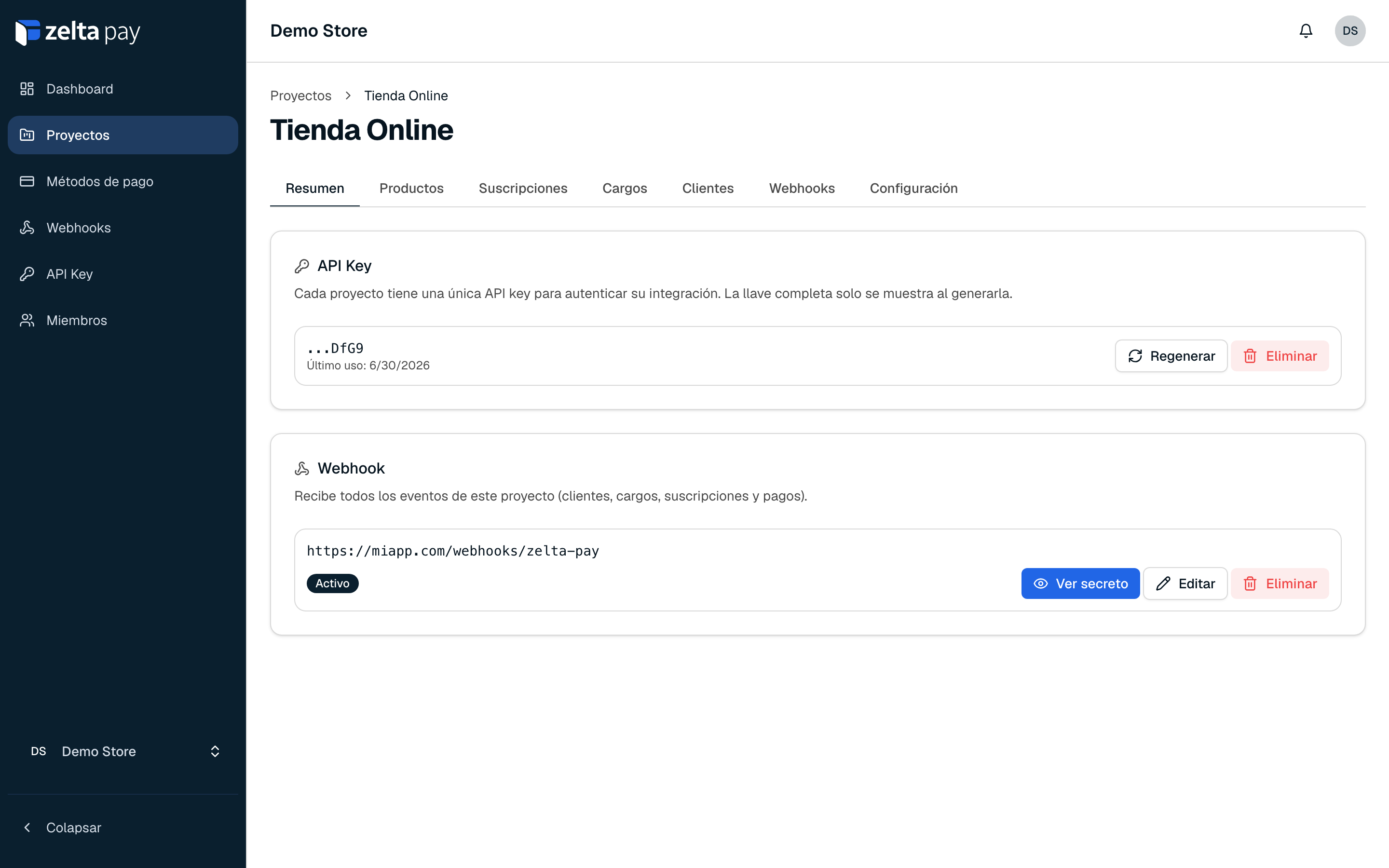 Resumen de un proyecto: API key y webhook